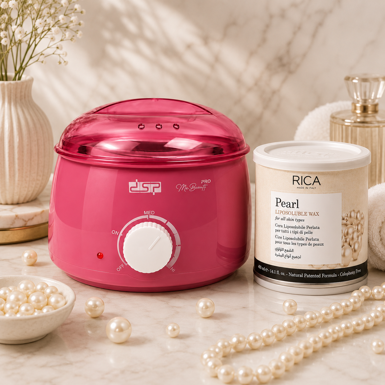 Pink Wax Heater with Rica Liposoluble 400ml Wax kit