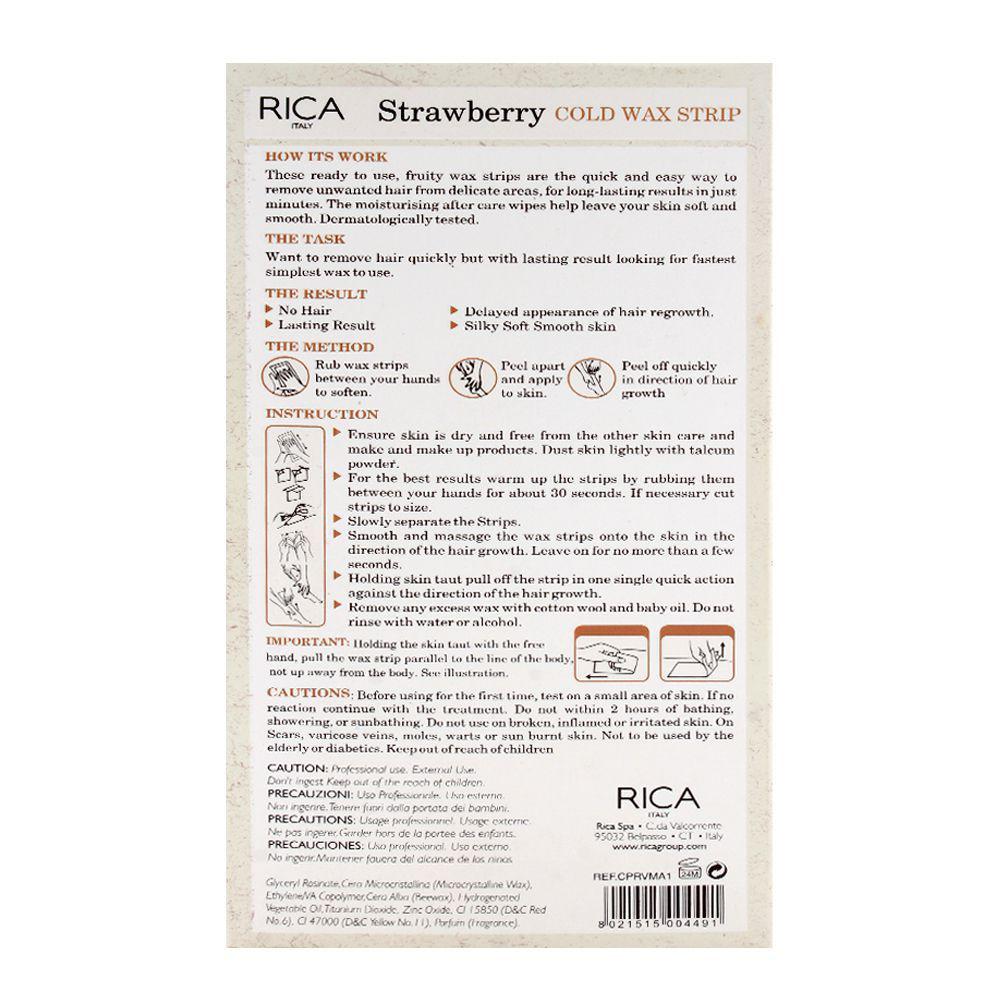 RICA Strawberry Cold Wax Strips for Legs and Body – Ready to Use Hair Removal Strips