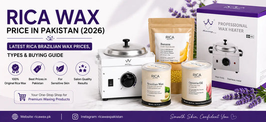Rica Wax Price in Pakistan 2026 featuring Rica Brazilian Wax, Banana Hard Wax Beads, and Professional Wax Heater.
