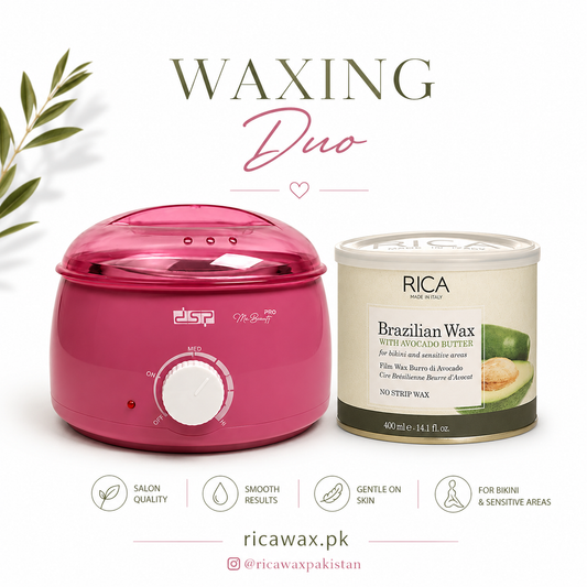 Pink Wax Heater with Rica Brazilian 400ml Wax kit