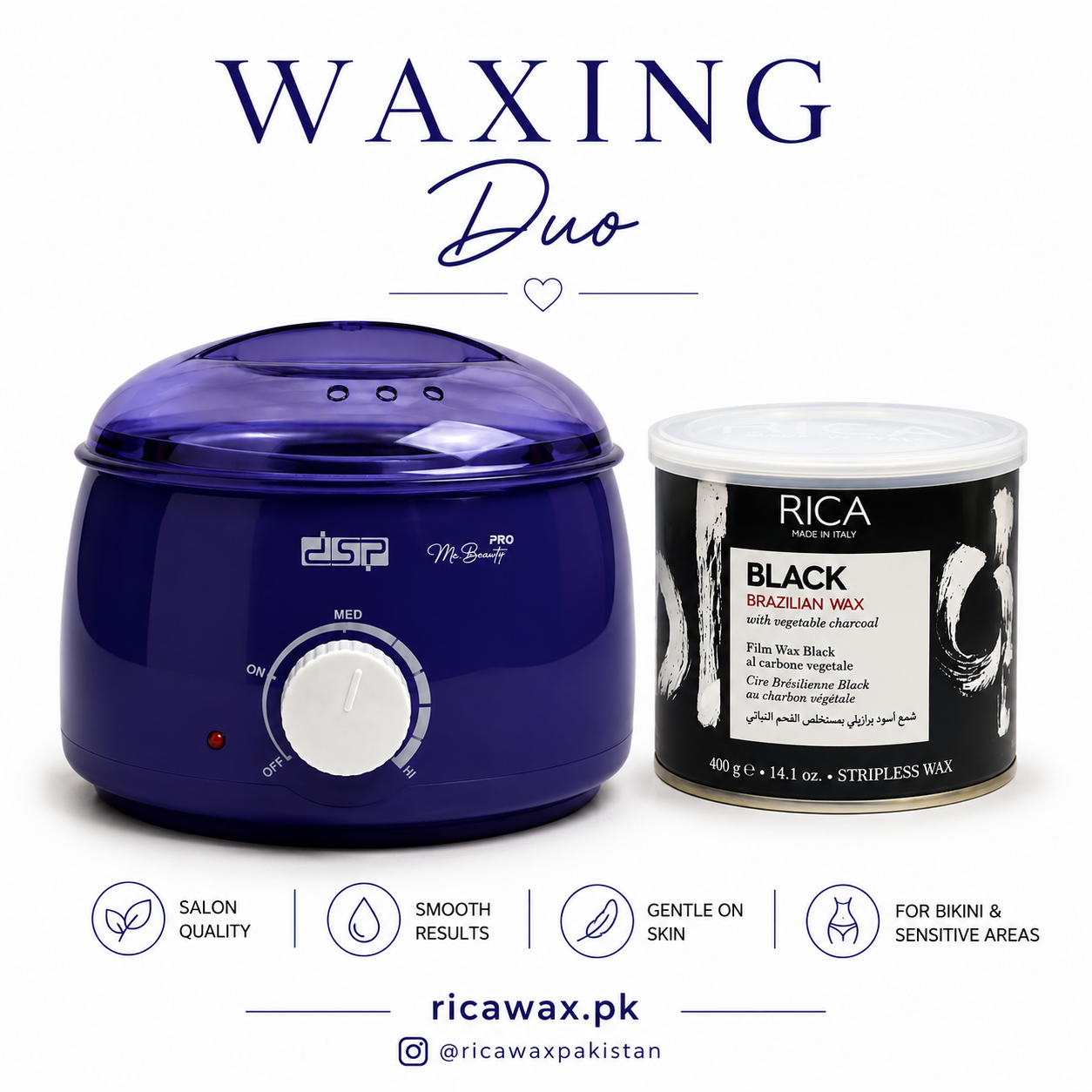 Blue Wax Heater with Rica Brazilian 400ml Wax kit