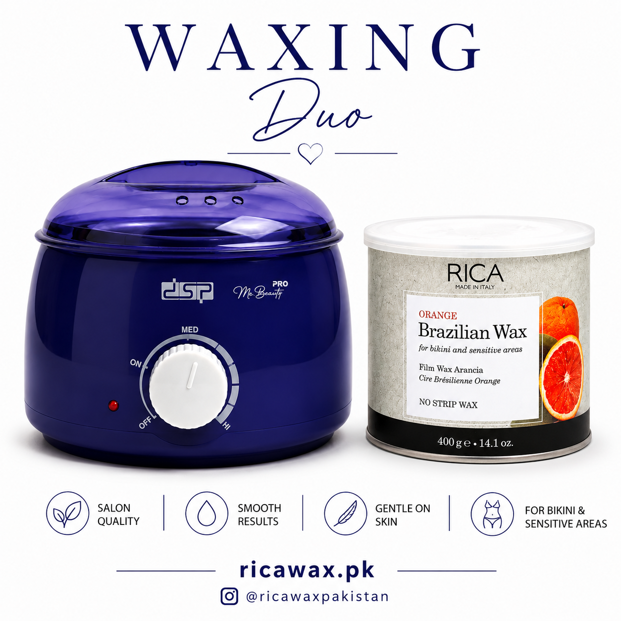 Blue Wax Heater with Rica Brazilian 400ml Wax kit