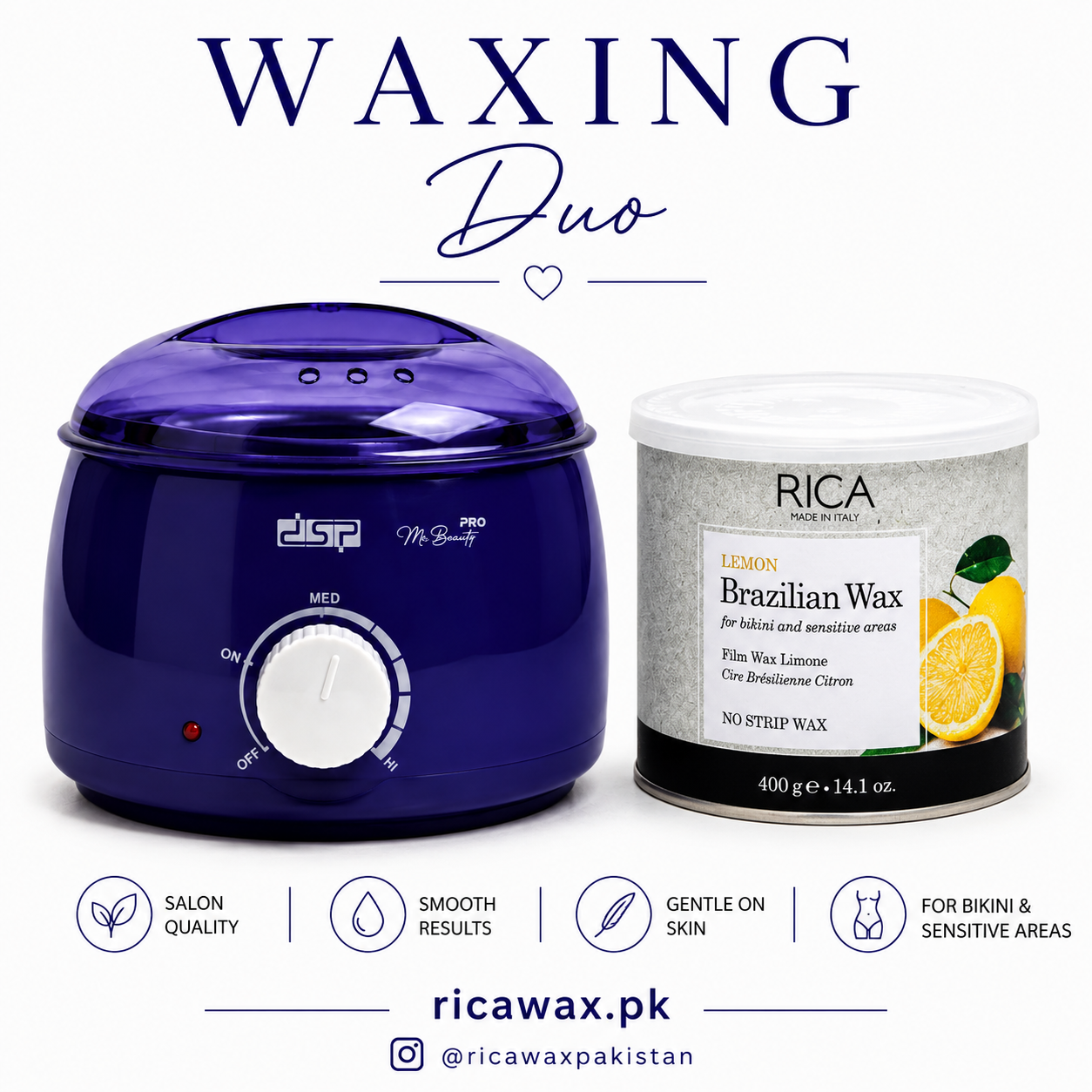 Blue Wax Heater with Rica Brazilian 400ml Wax kit
