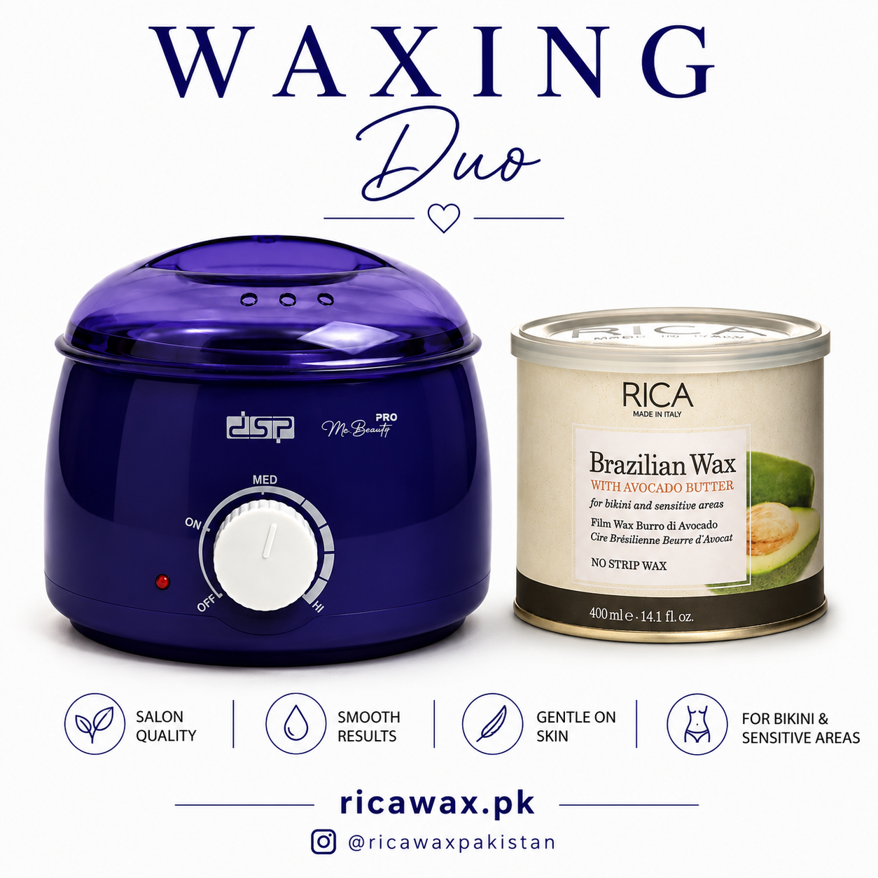 Blue Wax Heater with Rica Brazilian 400ml Wax kit