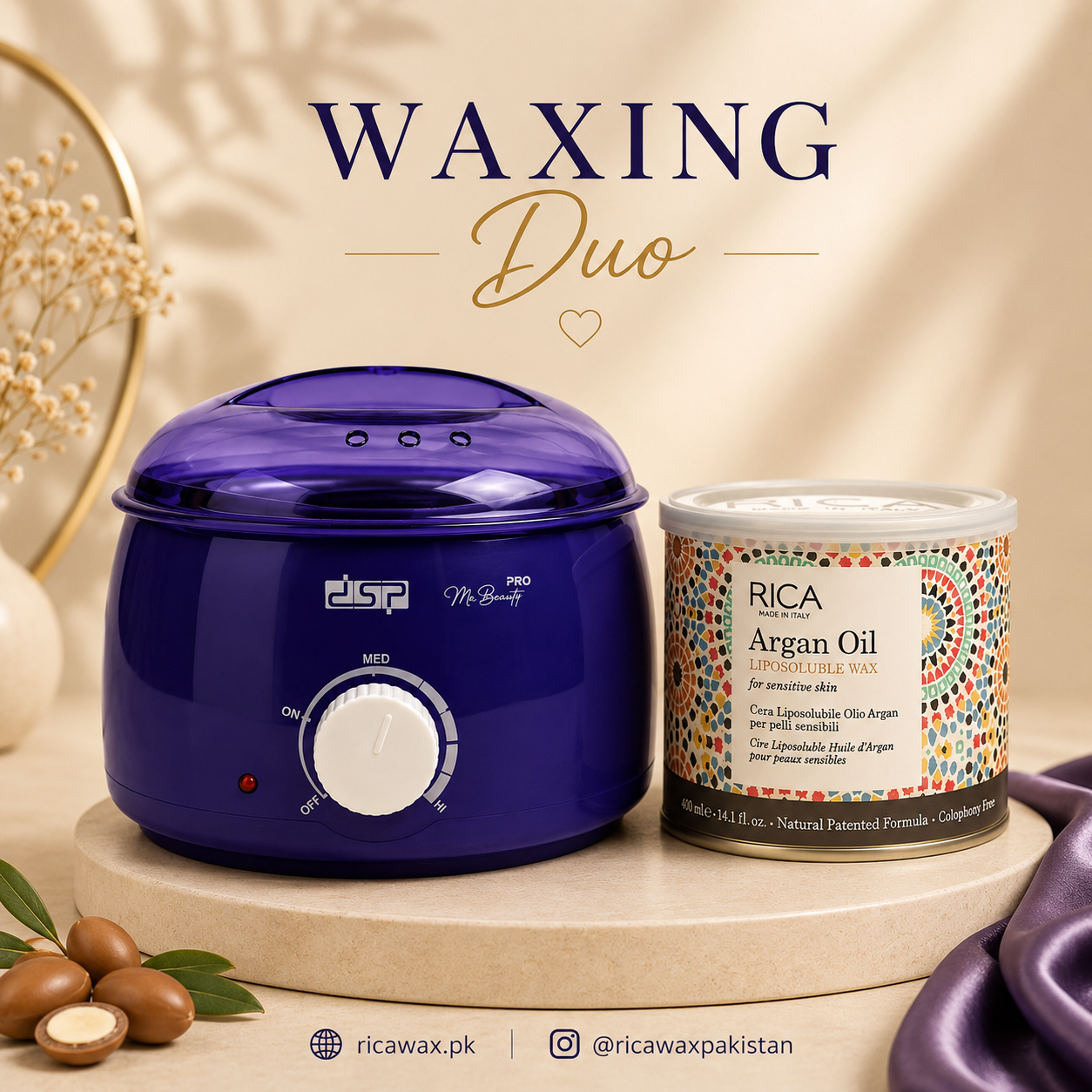 Blue Wax Heater with Rica Liposoluble 400ml Wax kit