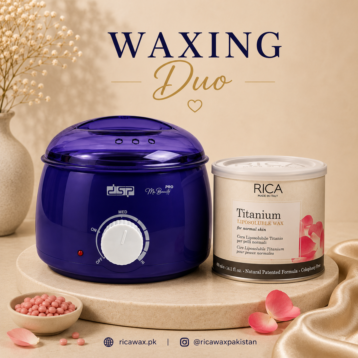 Blue Wax Heater with Rica Liposoluble 400ml Wax kit