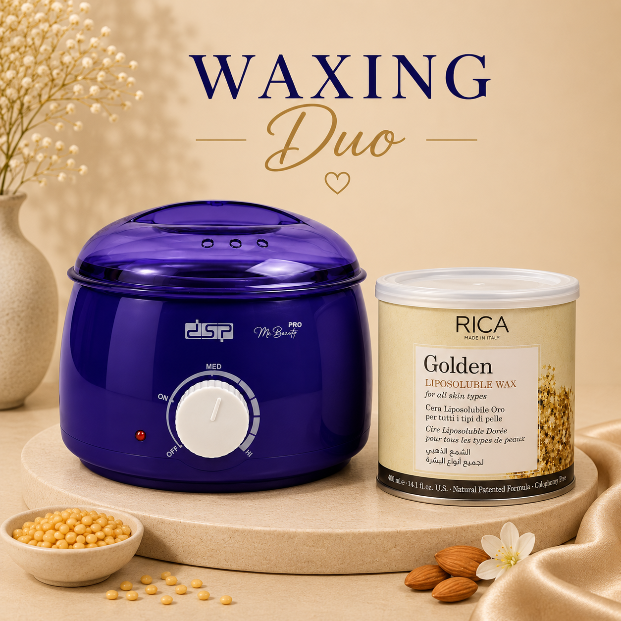 Blue Wax Heater with Rica Liposoluble 400ml Wax kit