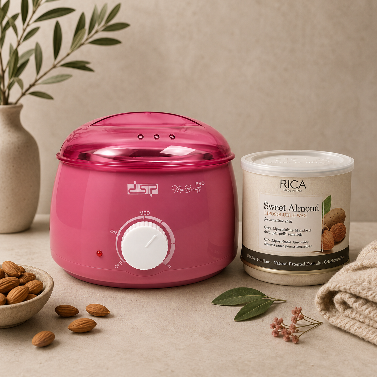Pink Wax Heater with Rica Liposoluble 400ml Wax kit