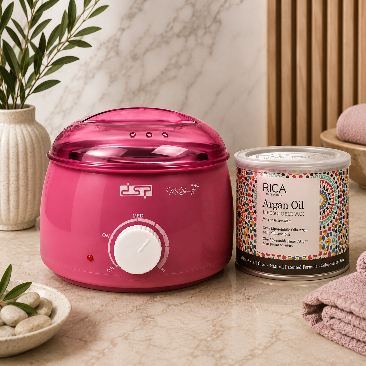 Pink Wax Heater with Rica Liposoluble 400ml Wax kit