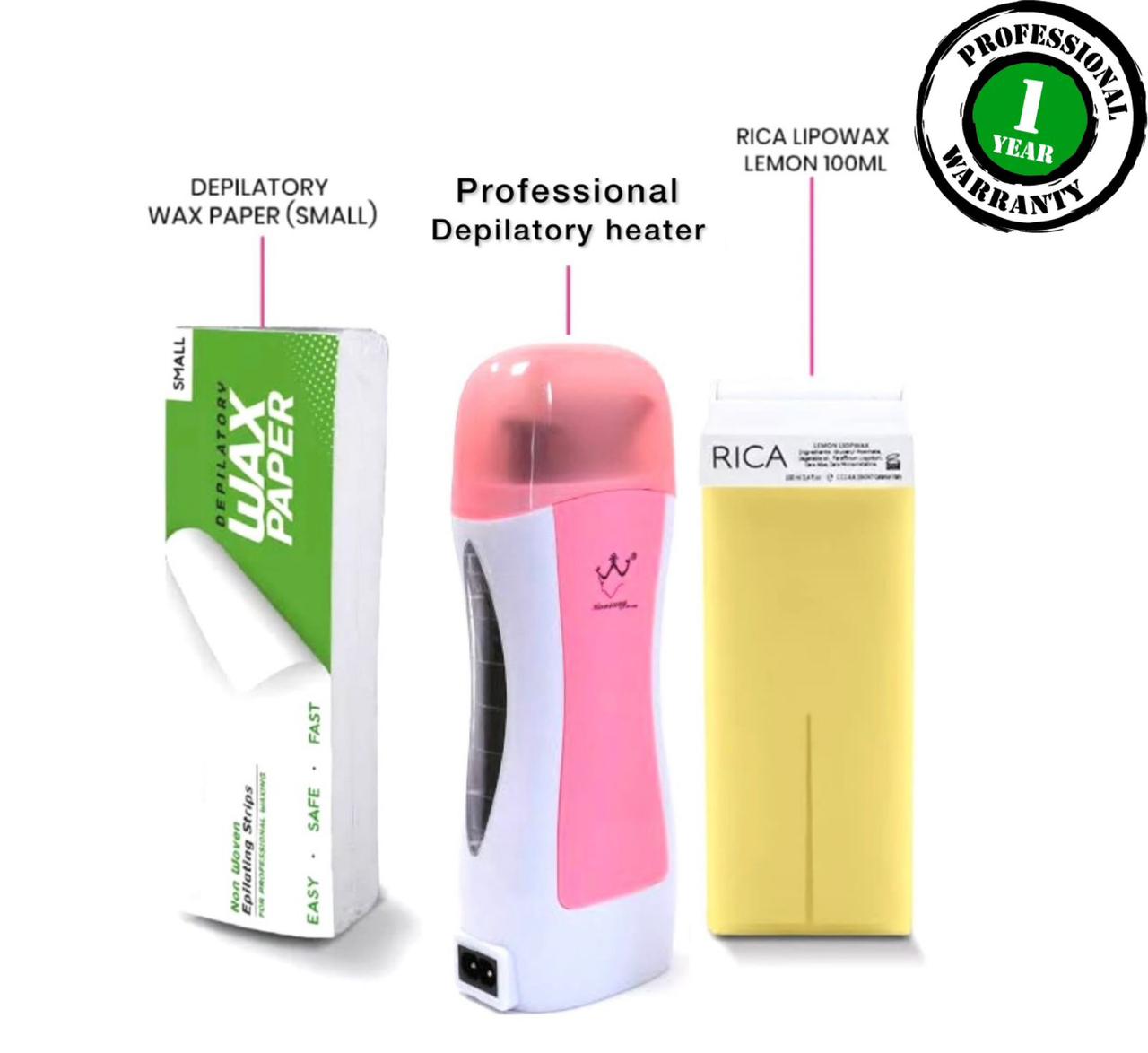 RICA Smart Waxing Kit – 1 Roll-On Cartridge, 50 Wax Strips & Depilatory Heater with Warranty