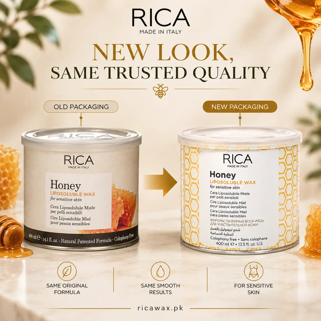 Original Rica Honey Liposoluble Wax 400ml In New Packaging Available in Pakistan