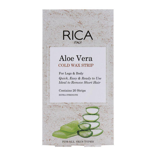 RICA Aloe Vera Cold Wax Strips for Legs and Body – Pack of 20 Ready to Use Hair Removal Strips