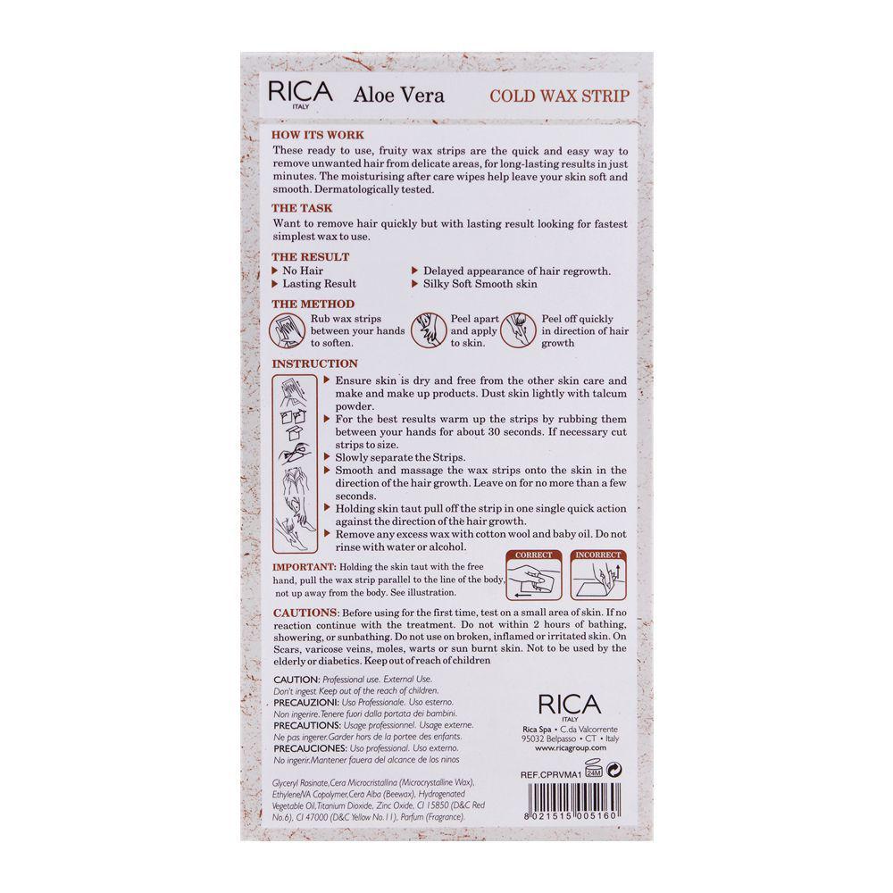 RICA Aloe Vera Cold Wax Strips for Legs and Body – Ready to Use Hair Removal Strips
