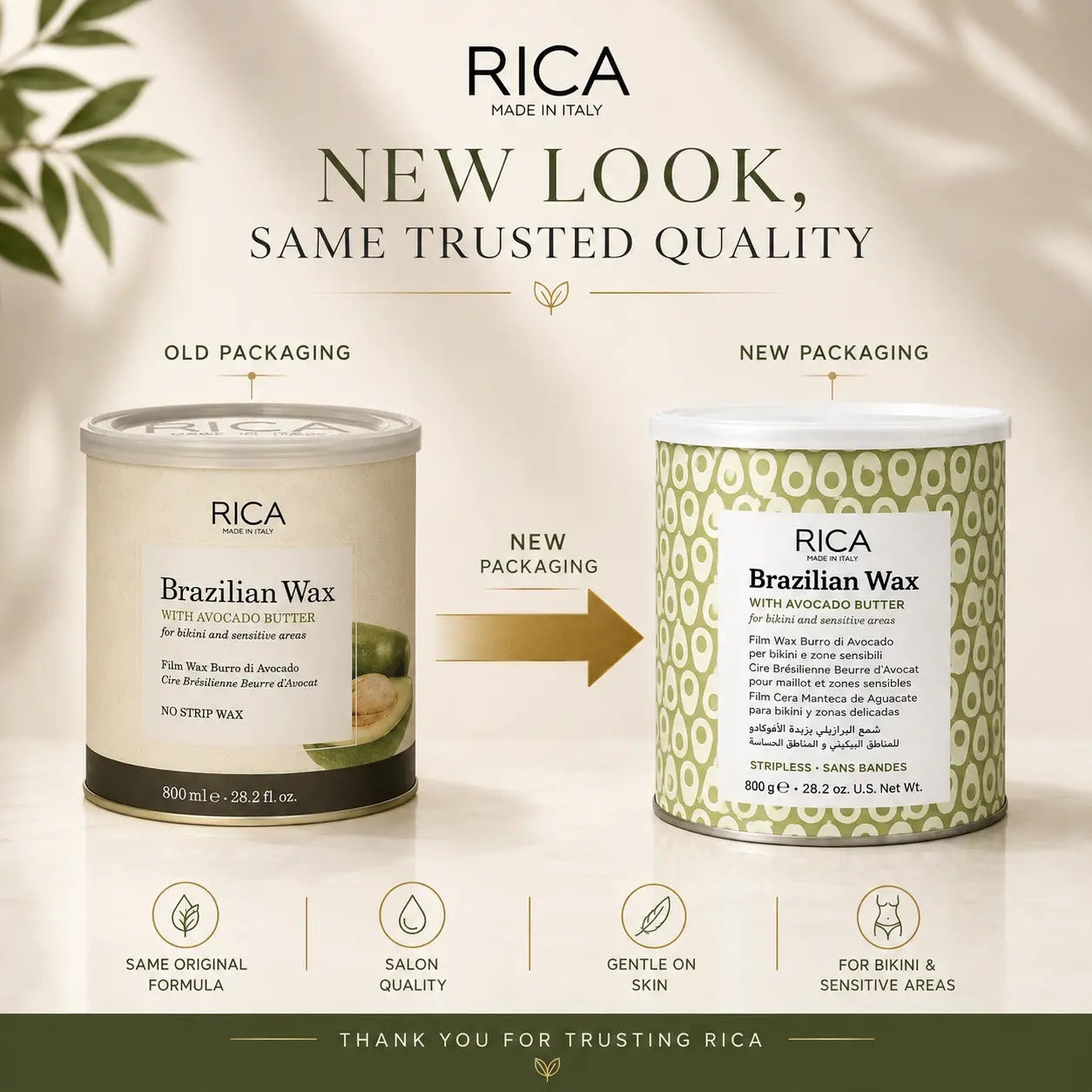Original Rica Avocado Butter Brazilian Wax 800ml available at ricawax.pk – Made in Italy