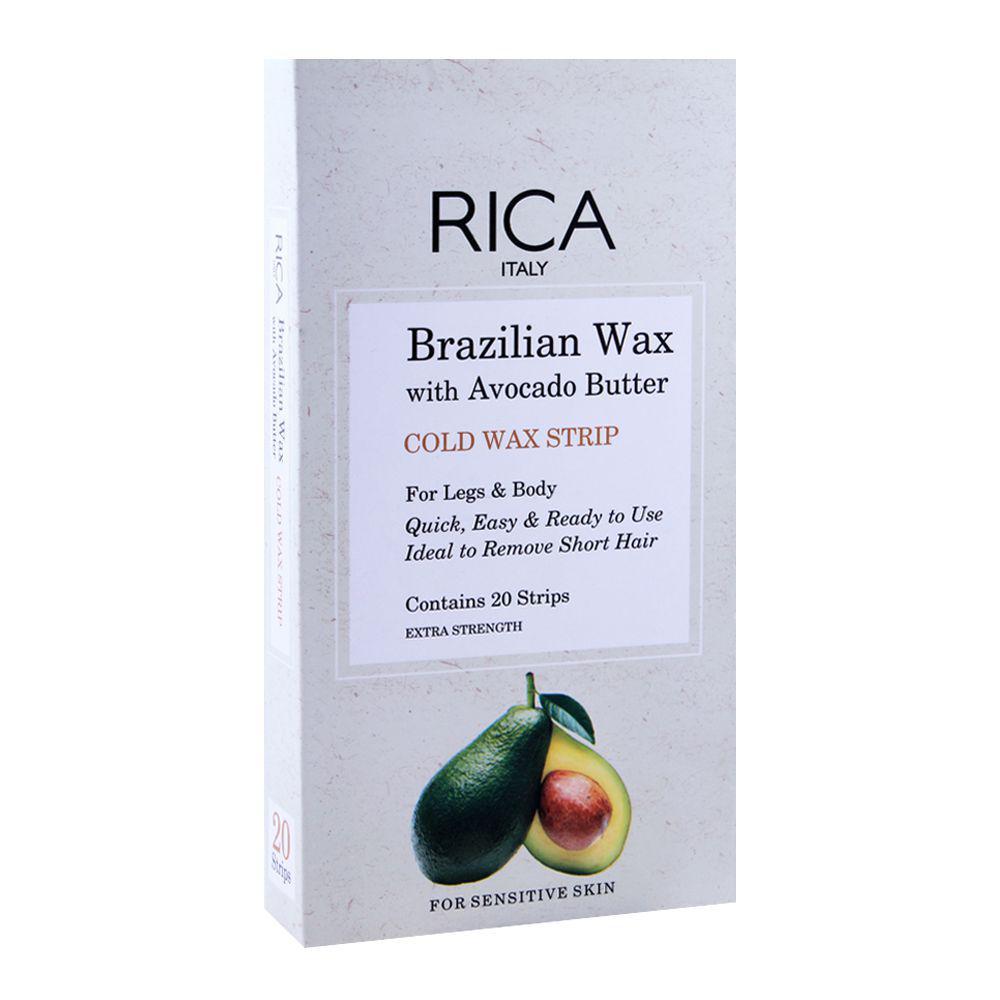 RICA Avocado Cold Wax Strips for Legs and Body – Pack of 20 Ready to Use Hair Removal Strips