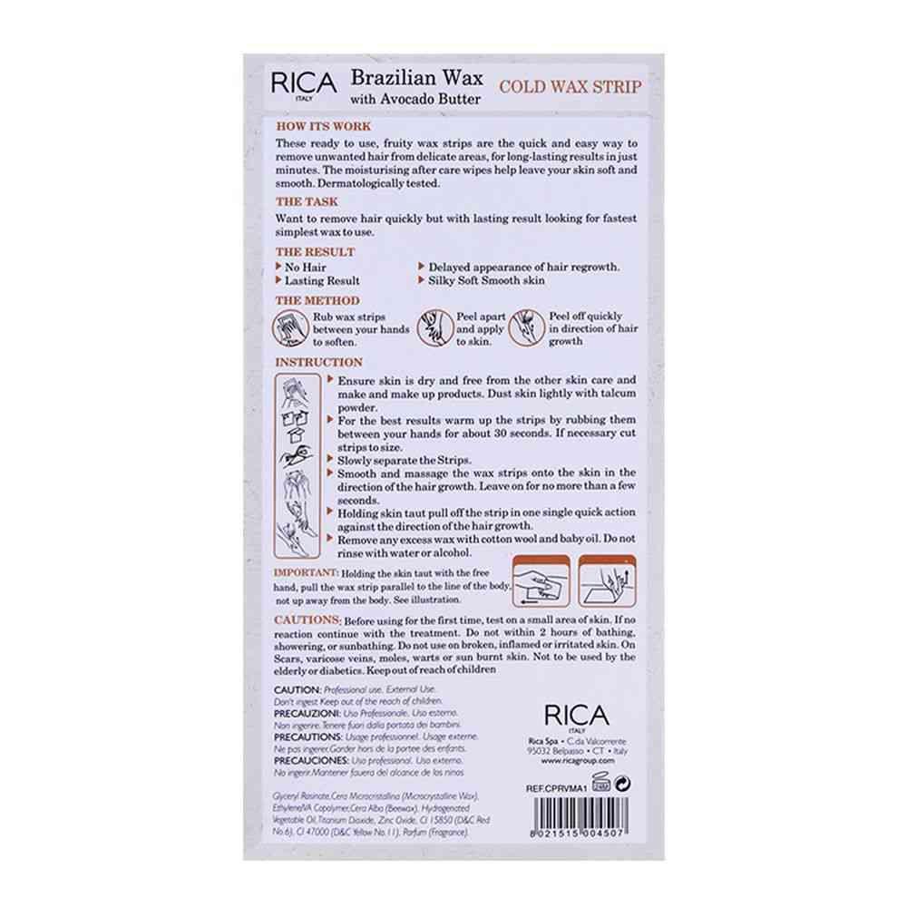 RICA Avocado Cold Wax Strips for Legs and Body – Ready to Use Hair Removal Strips