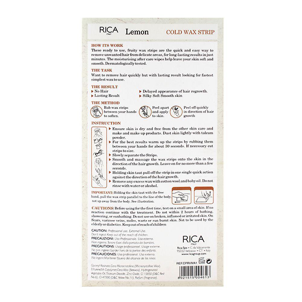 RICA Lemon Cold Wax Strips for Legs and Body – Ready to Use Hair Removal Strips
