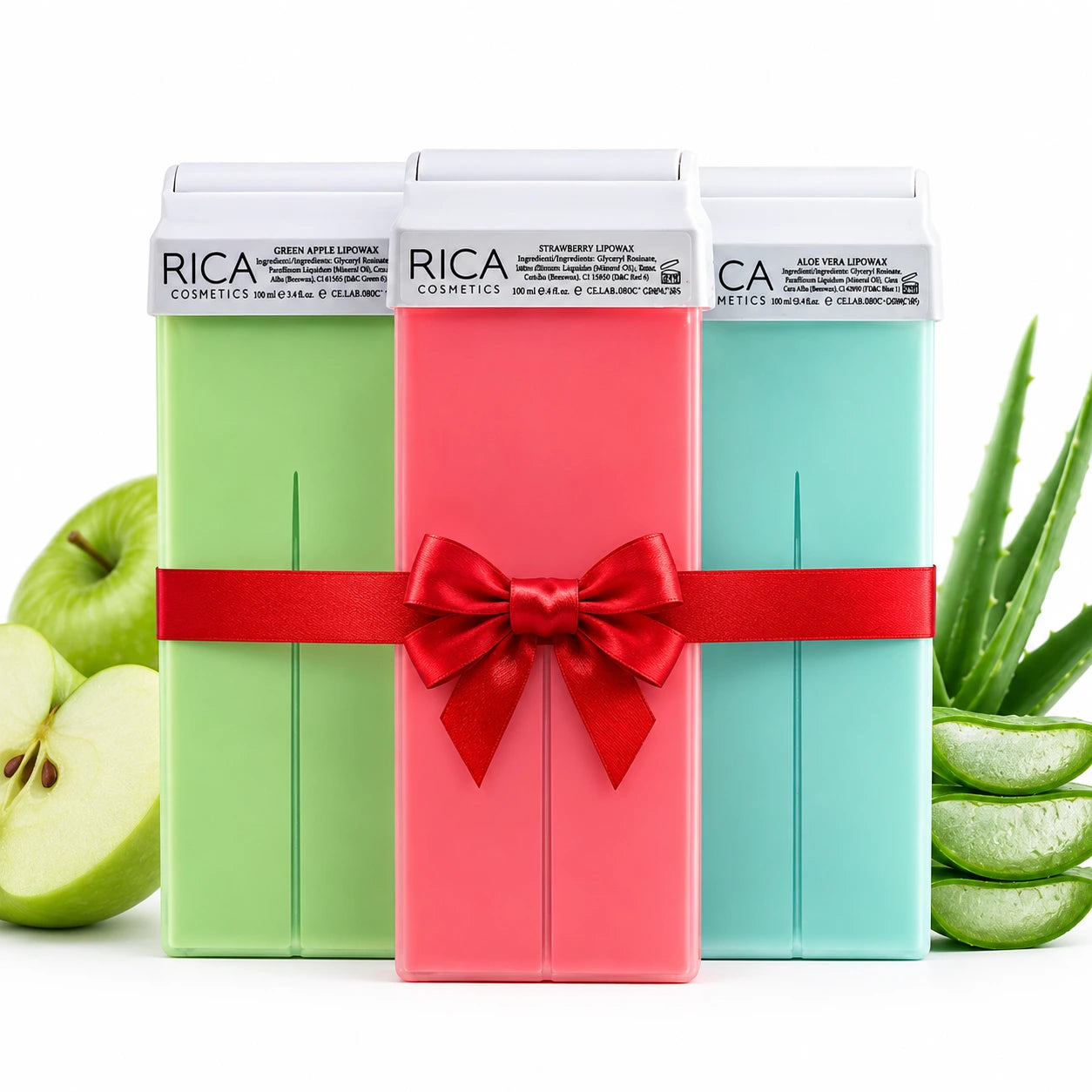 Original Rica Roll-On Wax Gift Set – Green Apple, Strawberry & Aloe Vera 100ml Cartridges | Professional Hair Removal Wax